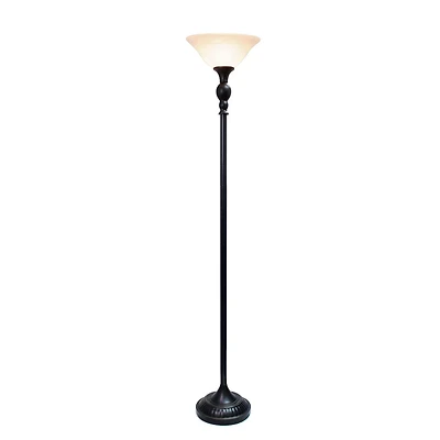Lampadaire Torchiere Elegant Designs à 1 Lumière avec Abat-Jour en verre marbré blanc, bronze et blanc