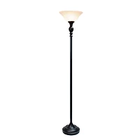 Lampadaire Torchiere Elegant Designs à 1 Lumière avec Abat-Jour en verre marbré blanc, bronze et blanc