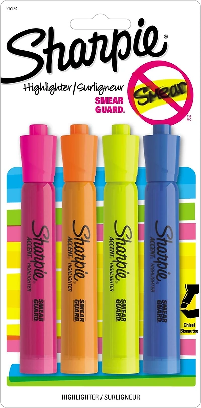 Sharpie Tank Highlighters, Assorted Colours, Chisel Tip, 4 Count