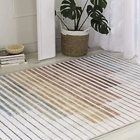 Tapis d'interieur a rayures colorees Eclipse Branch, arc-en-ciel, blanc beige, abstrait - Salon, chambre, salle a manger et bureau<br>