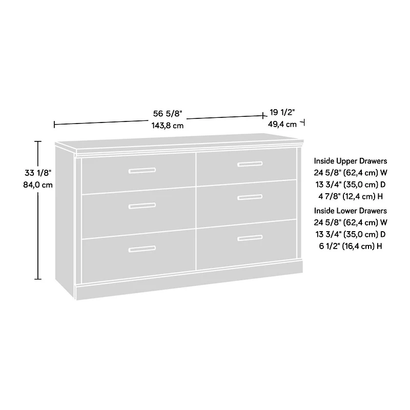 Sauder La Collection Aspen Post Commode 6 Tiroirs en Finition Prime Oak
