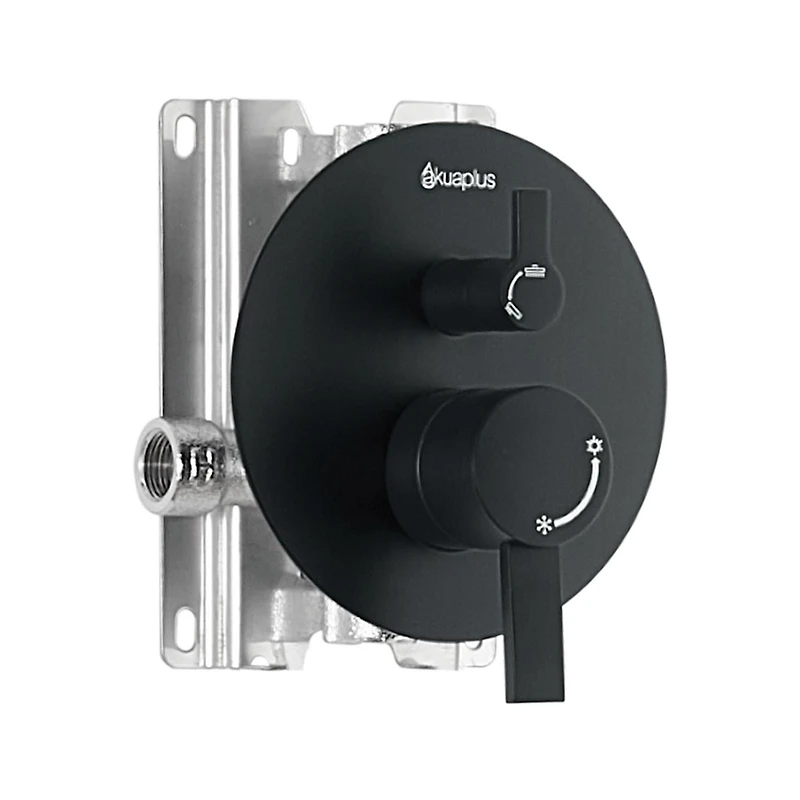 akuaplus® Matte Black 3-Way diverter Pressure Balance Bath Shower Valve Set round w/ 1-Setting Shower head and Spout