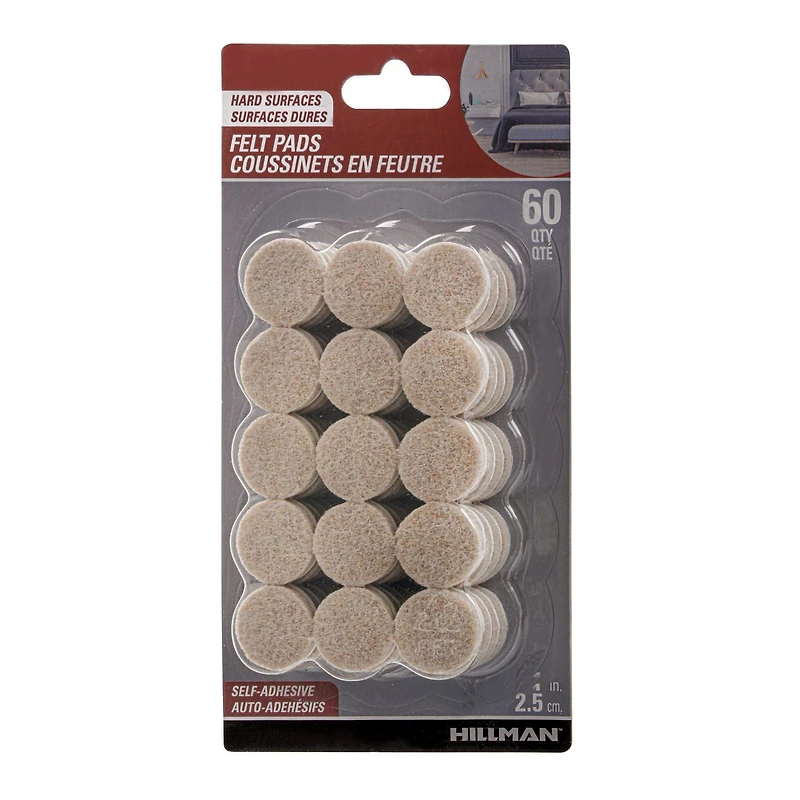 FELT PADS 1" ROUND OATMEAL 60PC, FELT 1 RND OAT 60P