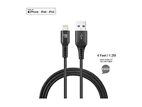 LAX MFi Certified Durable Braided Nylon Charge/Sync Lightning Cables 4ft, Noir