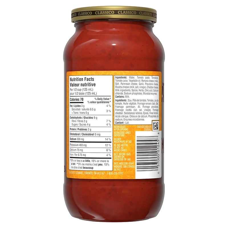 Sauce Pour Pâtes Quatre Fromages Classico Tomate et Quatre Fromages 600ML
