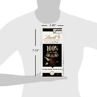 Chocolat noir Lindt EXCELLENCE à 100 % de cacao – Barre (50 g) Contient du cacao pur à 100 %.