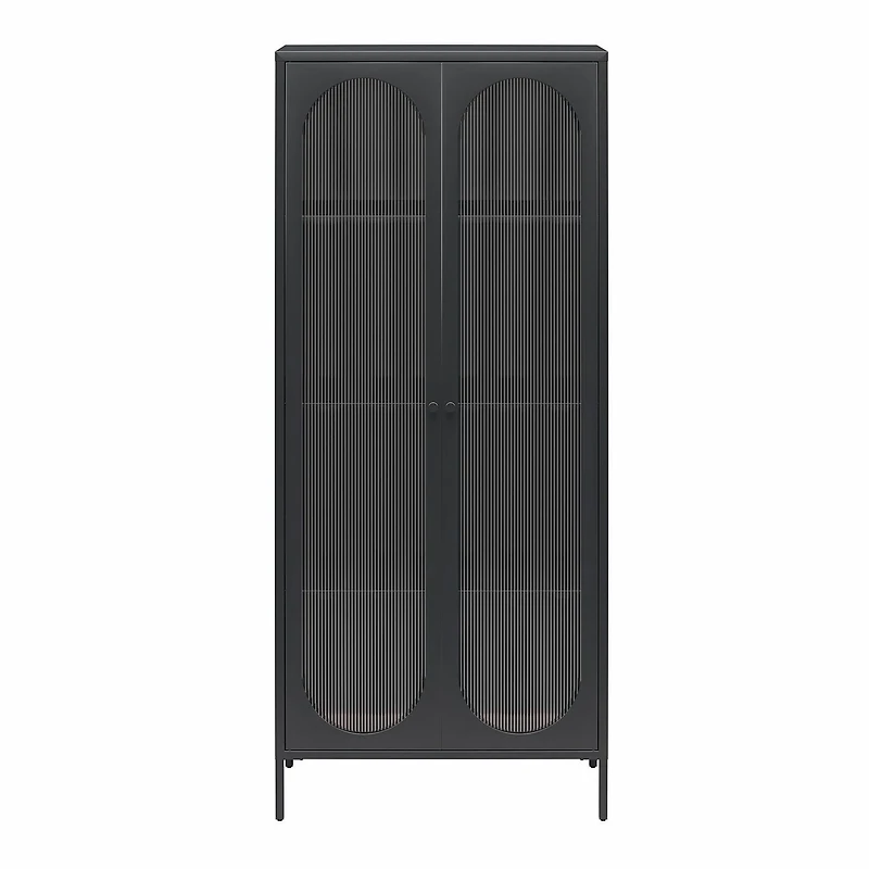 Mr. Kate Luna Tall 2-Door Accent Cabinet with Fluted Glass, Black