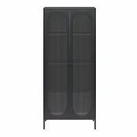 Mr. Kate Luna Tall 2-Door Accent Cabinet with Fluted Glass, Black