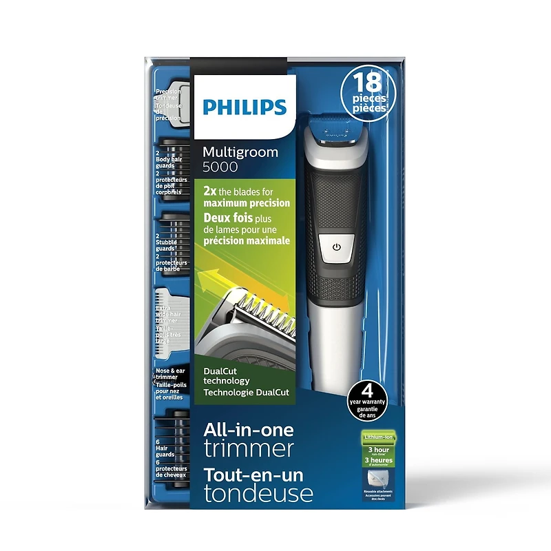 Philips Multigroomer Series 5000 Cordless with 17 Trimming Accessories and Storage Bag, MG5750/18, All-in-One Trimmer