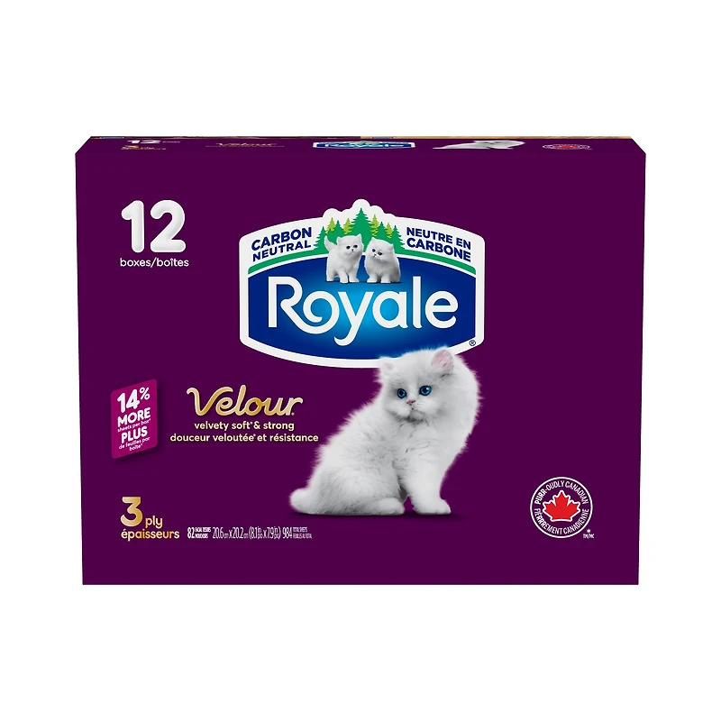 Mouchoirs Royale Velour, 12 boîtes, 82 mouchoirs par boîte