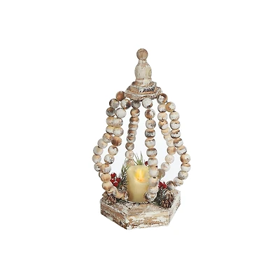 Led Wood Beaded Squash Open Lantern
