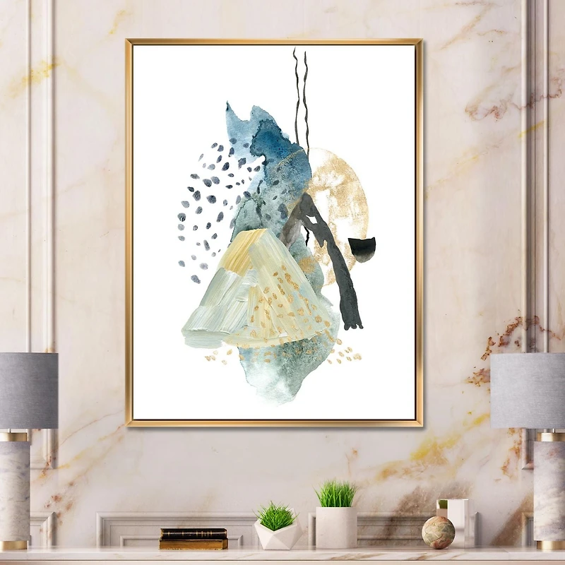 Designart Gouache Of Abstract Landscape With Mountain Moon FLOAT FRAME WALL ART