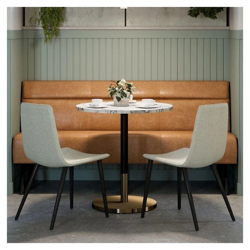 Round Dining Table combines timeless elegance with contemporary design.Luxurious faux marble top, brushed gold detailing, and a sturdy matte black base.