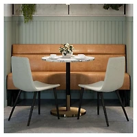 Round Dining Table combines timeless elegance with contemporary design.Luxurious faux marble top, brushed gold detailing, and a sturdy matte black base.