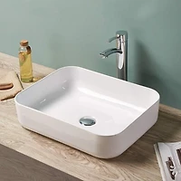 American Imaginations 19.7-in. W Above Counter White Bathroom Vessel Sink For Deck Mount Deck Mount Drilling AI-28674