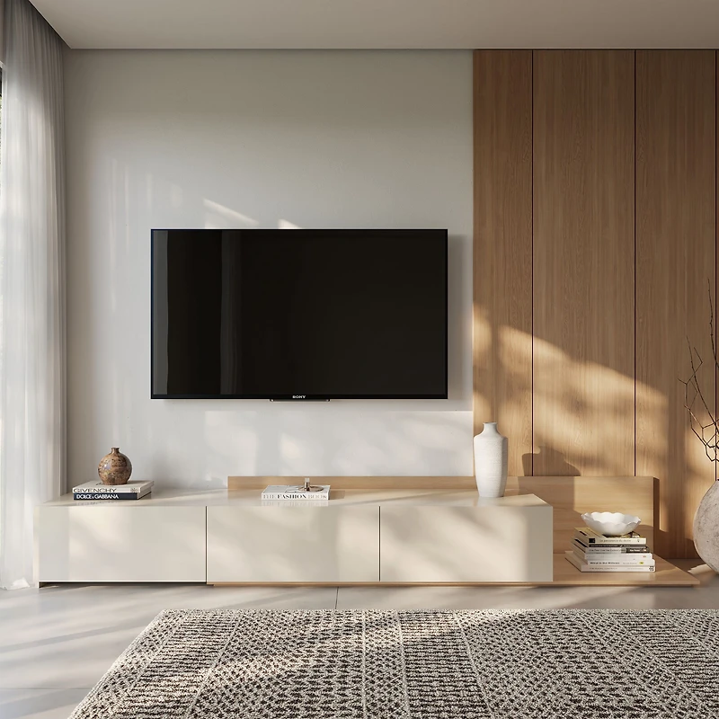 Meuble TV extensible (66-108 po) Nexera Noa, Chêne Blond Naturel