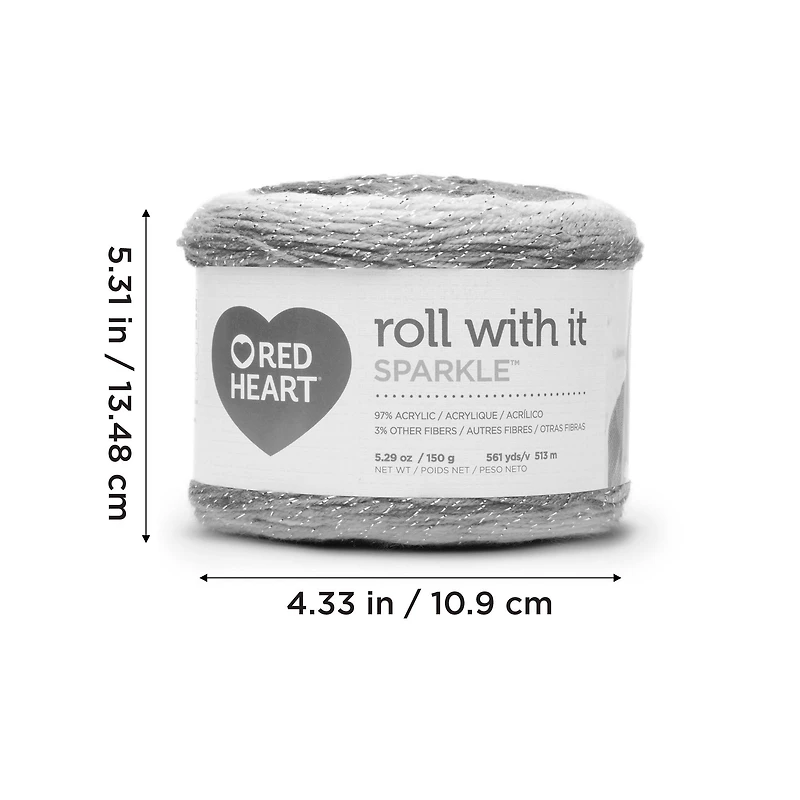 Red Heart® Roll With It Sparkle™ Yarn, Acrylic #4 Medium, 5.3oz/150g, 561 Yards, Acrylic #4 Medium Yarn