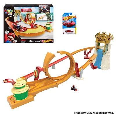 Hot Wheels Bundle - Hot Wheels The Super Mario Bros. Movie Jungle Kingdom Raceway Playset with Mario Die-Cast Toy Car and 1 additional Hot Wheels Car (Styles May Vary)