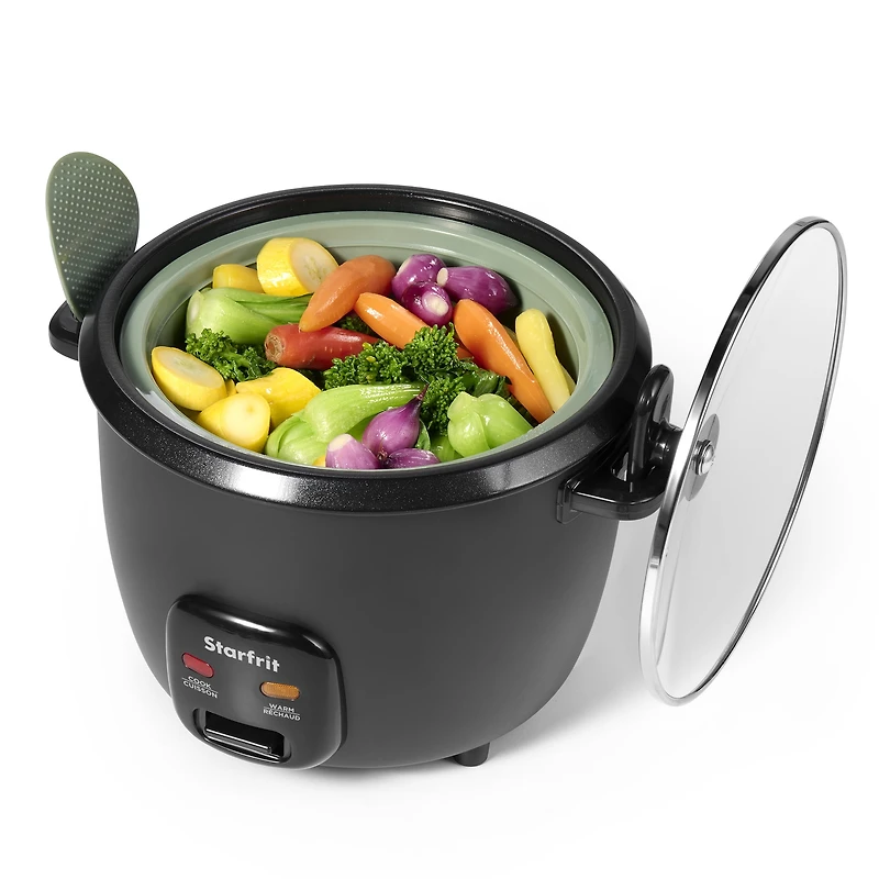 Starfrit Electric Rice Cooker – 20 Cups – Ceramic Non-Stick Coating Without PFAS – Steamer Basket, Measuring Cup & Service Spoon - 700 Watts, STARFRIT 20 CUP RICE COOKER