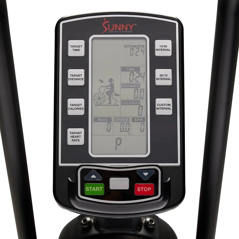 Sunny Health & Fitness Vélo d'Air Intelligente Personnalisable, Capacité de 330 lb pour Entraînement Cardio des Jambes/Bras, Vélo Cardio à Ventilateur pour Entraînement à Domicile, Connexion Bluetooth