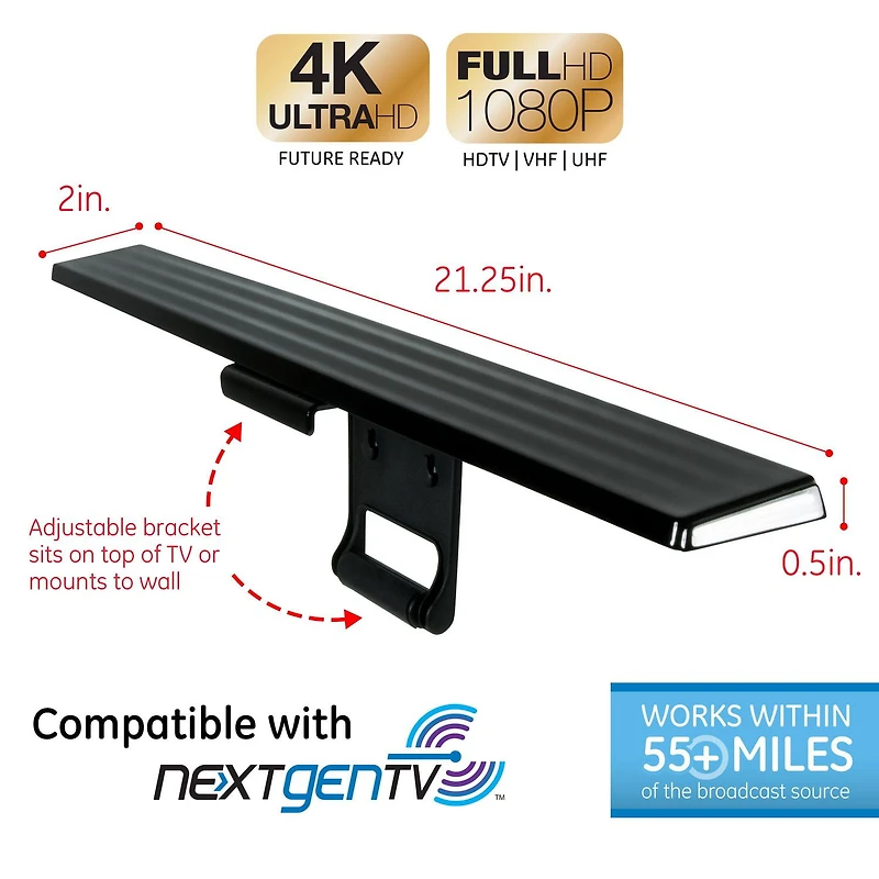 Antenne intérieure HD Hover amplifiée UltraPro Series de marque GE, 46255