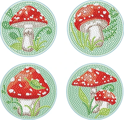 DIAMOND DOTZ® Mushroom Coasters Special Edition Diamond Painting Kit, Coaster Size: 4 inches, Round