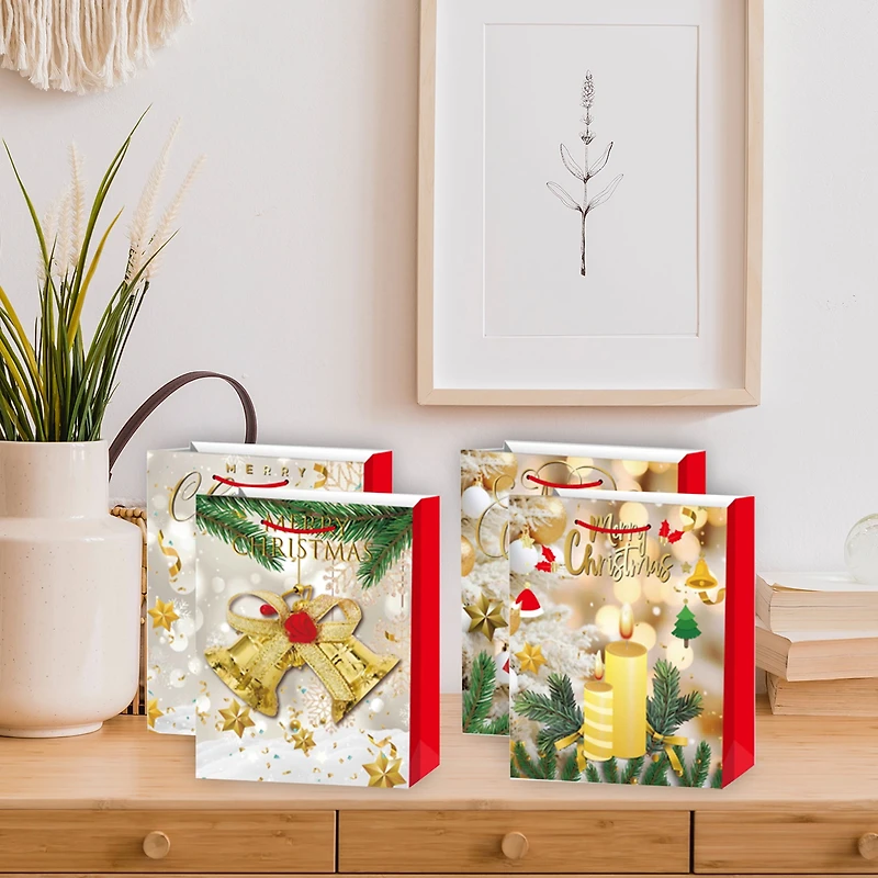 Christmas Gift Bags (Gold Merry Christmas) (Asstd) (Large) - Set of 12