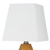 Home Trends 13.6" Geometric Wood Finish Accent Lamp with Square White Linen Shade, Modern 7" W x 13.6" H Accent Lamp