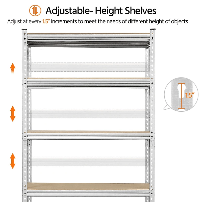 Fullfurnique 73.5″ Height 5 Tiers Adjustable Boltless Storage Shelf, Silver