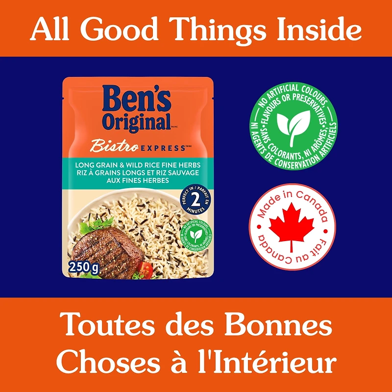 BEN'S ORIGINAL BISTRO EXPRESS riz à grains longs et riz sauvage aux fines herbes d'accompagnement, sachet de 250 g