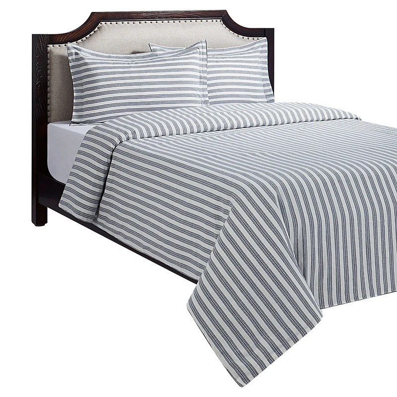 HOMETRENDS 2-Piece Blue Stripe Duvet Cover Set, Twin, 100% Cotton