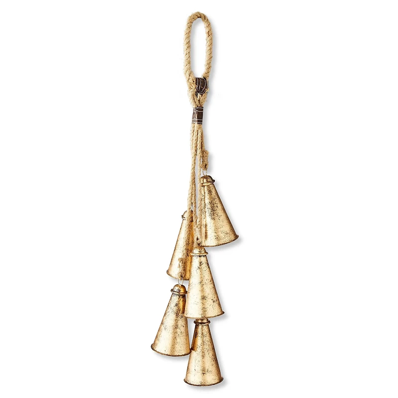 Guirlande de 5 cloches suspendues en métal Holiday Time, décoration de Noël, finition or antique, 79 cm
