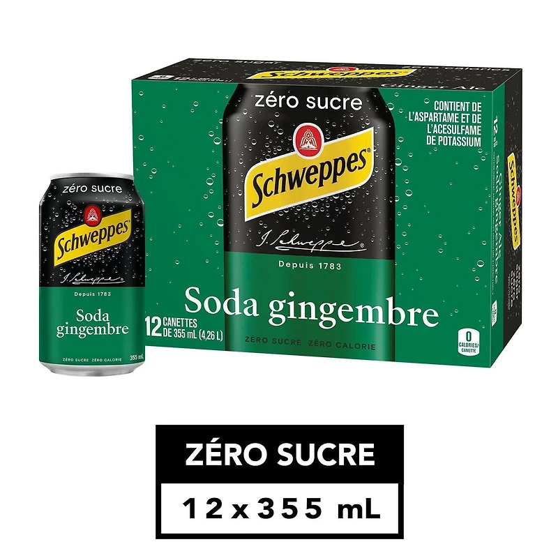 Schweppes Ginger Ale Zero Sugar 12 x 355 mL, Cans, 12x355mL