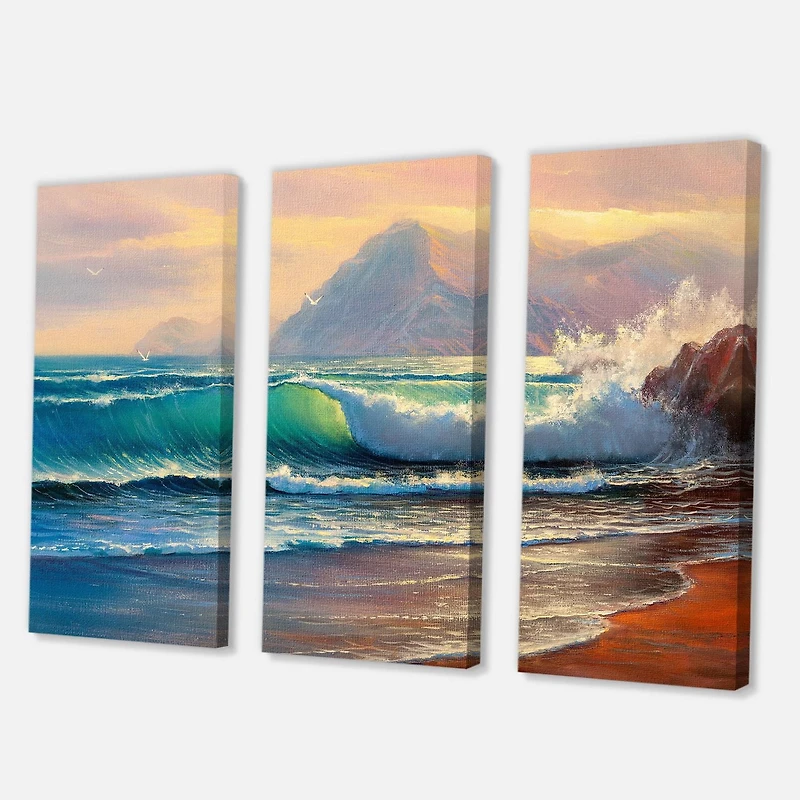 Designart Lumière du soleil du matin sur les vagues de la mer III Art mural sur toile