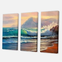 Designart Lumière du soleil du matin sur les vagues de la mer III Art mural sur toile