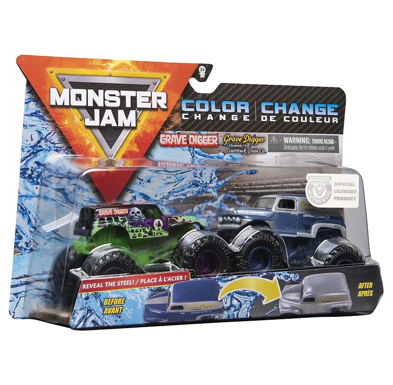 Monster Jam, Official Grave Digger vs. Grave Digger (1984 Retro) Color-Changing Die-Cast Monster Trucks, 1:64 Scale