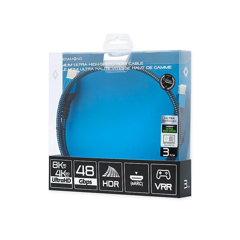 BlueDiamond Premium HDMI 8K - Ultra HD - 48Gbps - Dynamic HDR - HDMI 2.1 - 8K@60Hz, 4K@120Hz - VRR Support, 3ft