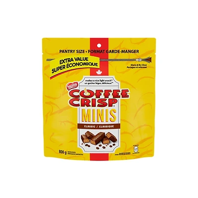 Minis Wafer Bars, Peanut-free, Chocolatey Coated Bite-Sized Wafers With Coffee Crème Filling, Pantry Size Resealable Bag, Prepared in Canada, 800 g