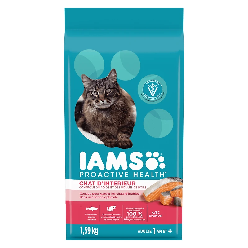 Iams Proactive Health Adult Indoor Weight & Hairball Care Dry Cat Food with Salmon 1.6kg