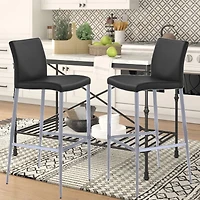 Tabouret Tomuri, tabouret de comptoir en PU blanc, tabouret de comptoir avec pieds en métal, tabouret de comptoir en PU blanc, tabouret repose-pieds, tabouret de comptoir blanc avec dossier, tabouret
