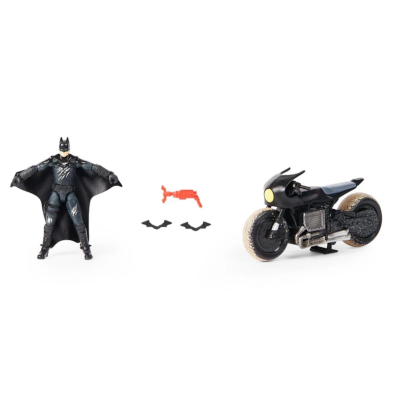 DC Comics, Batman Batcycle Pack, Exclusive 4” Batman Figure, Batcycle Vehicle, 3 Accessories, The Batman Movie Collectible, Kids Toys for Boys and Girls Ages 4 and up