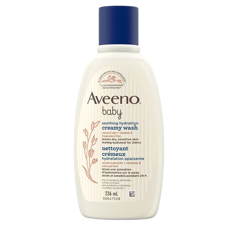 Aveeno Baby Nettoyant crémeux Hydratation apaisante pour la peau sensible - Avoine naturelle + vitamine E - Sans parfum, 236 ml