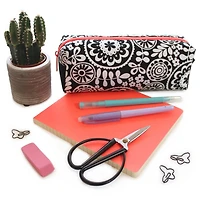 Pen+Gear Black & White Pencil Pouch with Geo Floral Print