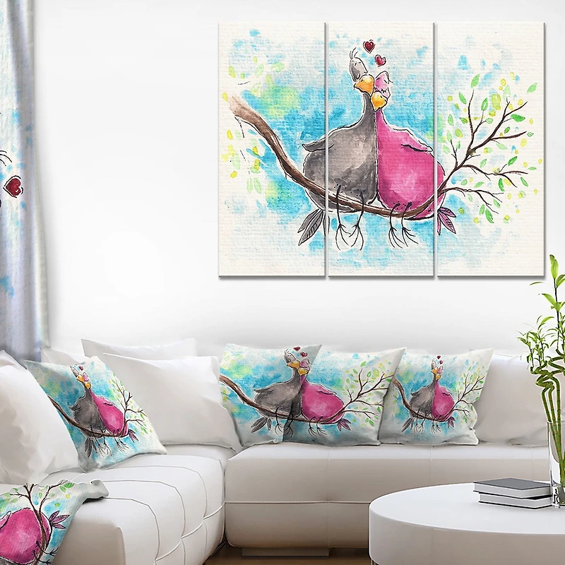Design Art Deux Oiseaux Amoureux Sur La Branche Art Sur Toile
