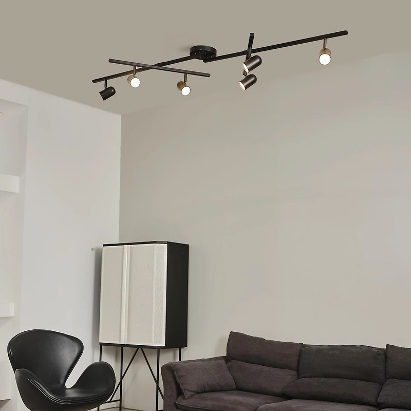 Rail d’éclairage pliable à six têtes et à DEL intégrées Wilma, noir mat