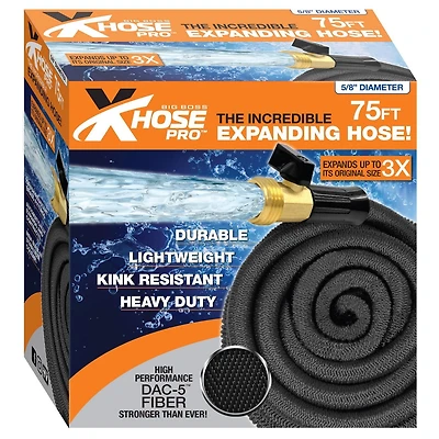 Xhose Garden Hose Expandable Hose Dac-5 Ultra Durable Garden Hose 75' Black