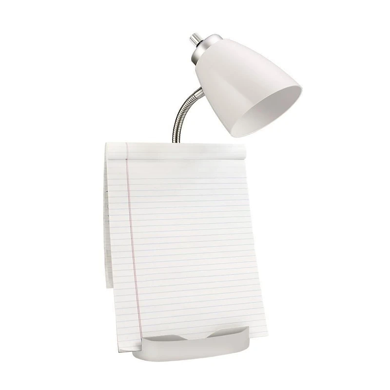 Lampe de bureau organisateur feux de la rampe à col de cygne avec support pour tablette d'iPad Porte-livre et port USB, blanc