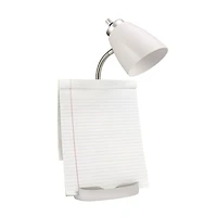 Lampe de bureau organisateur feux de la rampe à col de cygne avec support pour tablette d'iPad Porte-livre et port USB, blanc