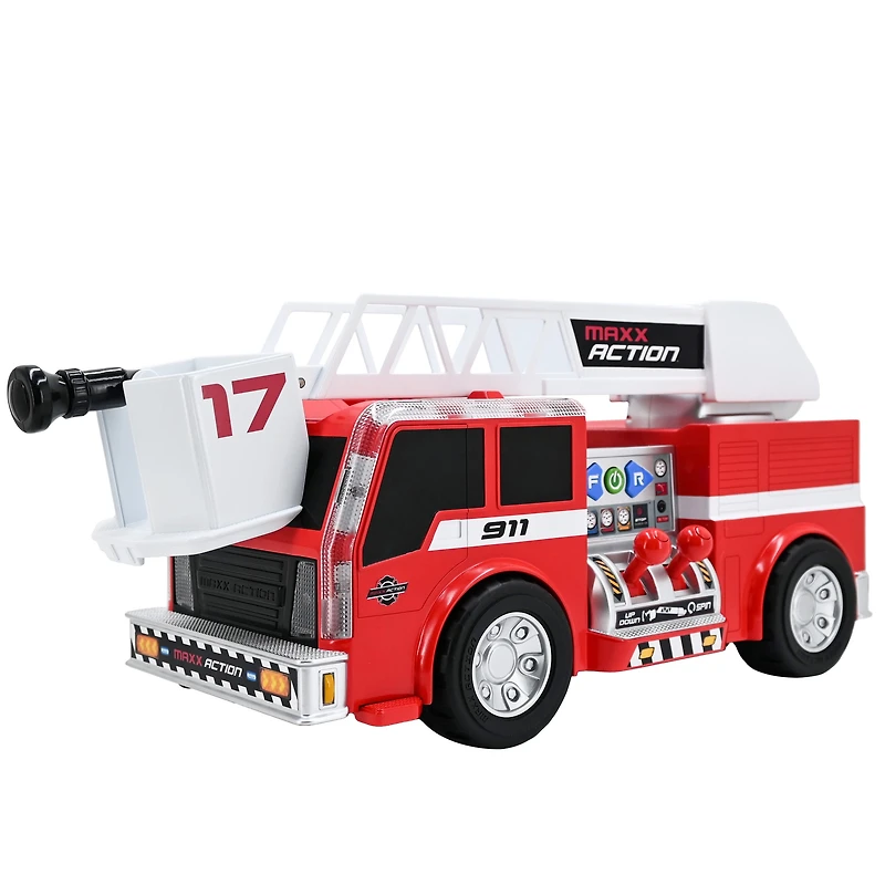 Camion de pompiers 2-en-1 Maxx Action avec commandes joystick, lumières, sons de sirène, déplacement motorisé et échelle pivotante à 360° MAXX ACTION Camion de pompiers
