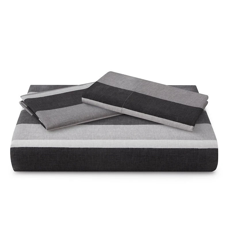 Marina Decoration Ultra Soft Silky Zipper Rich Printed Rayon from Bamboo All Season Duvet Cover Set with Pillowcases, Black Grey Stripes Pattern